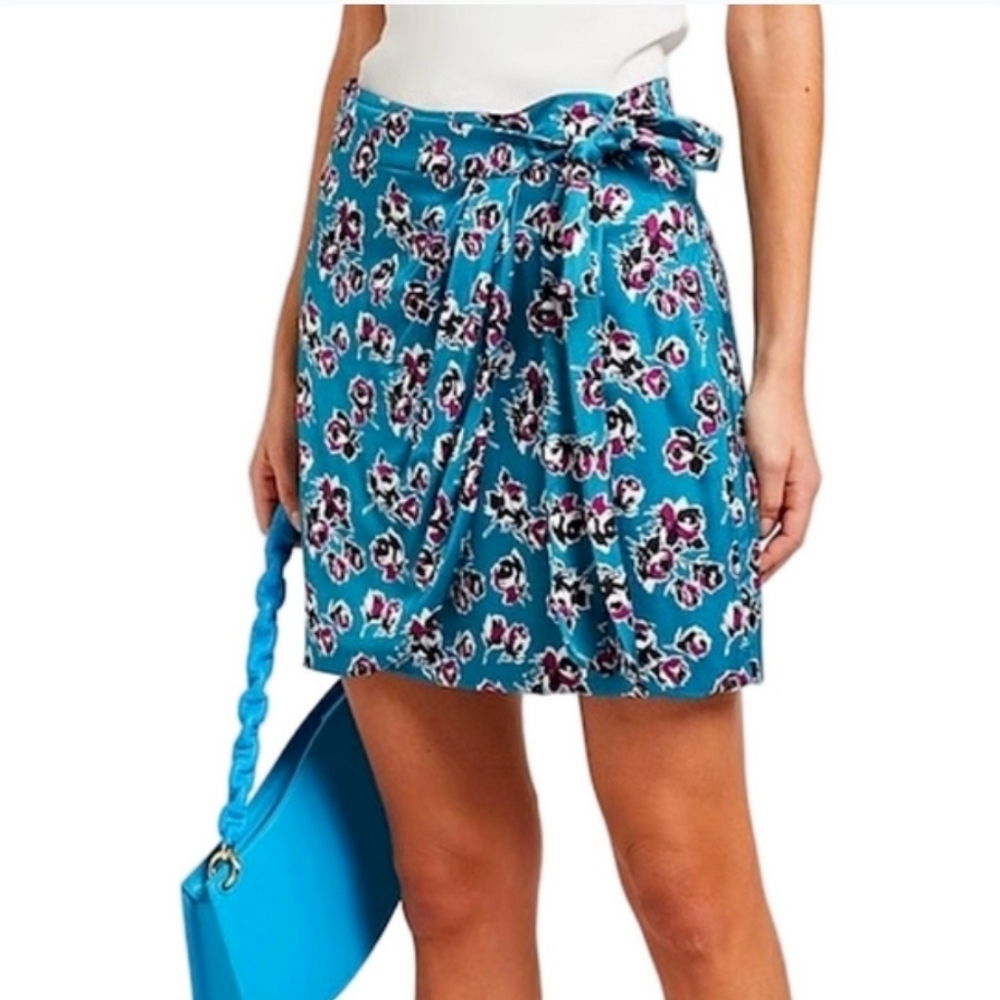 KOOPLES Teal Greeb Floral Tie-Waist Teal Mini Skirt NWT Sz M